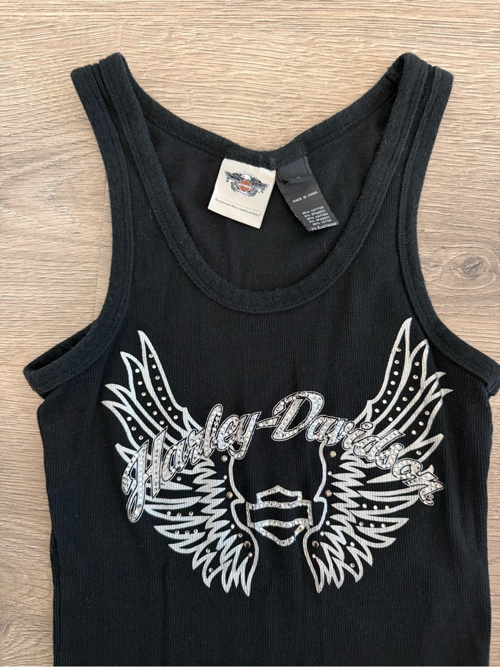 Harley-Davidson Black Ribbed Rhinestone Tank Top S - Picture 5 of 10